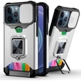 thumbnail image 1 of for iPhone 13 Sliding Window Case with Card Holders, Cover with Slide Camera Protection Built-in Magnetic Kickstand Shockproof Phone Case for iPhone 13 TC Silver, 1 of 7