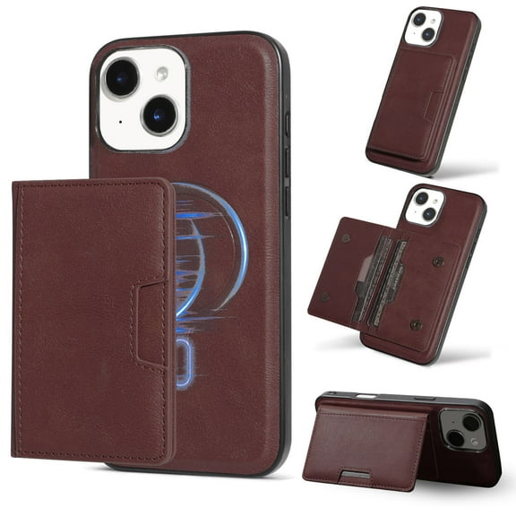 for iPhone 13 Wallet Case, 2-in-1 Detachable Back Magnetic Cover & PU Leather Wallet Phone Case, with Folio 4 Card Holders, Support Mag-Safe Charging Case for iPhone 13, Winered