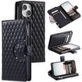thumbnail image 1 of for iPhone 13 Wallet Case with Card Holder & Kickstand & Wrist Strap, Flip Folio Book Style PU Leather Shockproof Protective Phone Cover with Crossbody Strap for iPhone 13, Black, 1 of 11