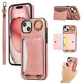 thumbnail image 1 of for iPhone 13 Wallet Case with Card Slots, Hand Wrist Strap Rotate Ring Design, Finger Grip Ring PU Leather Magnetic Button Shockproof Purse Phone Cover for iPhone 13, Pink, 1 of 6