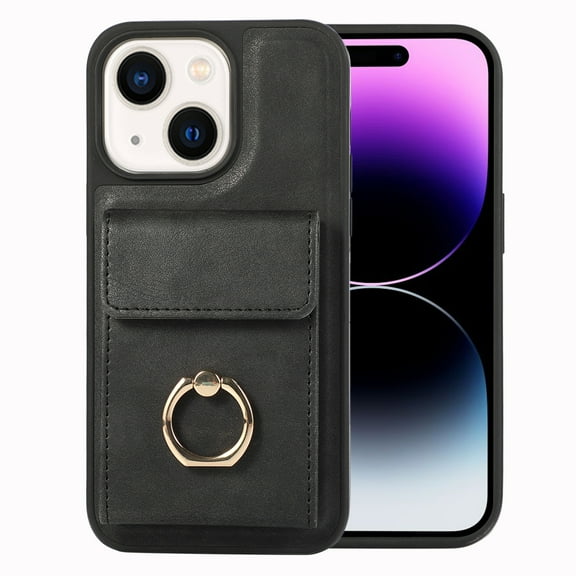 for iPhone 13 Wallet Case with Credit Card Holder and 360° Rotation Ring Stand, Flip PU Leather Shockproof Fingerprint-Proof Detachable 2 In 1 Phone Cover for iPhone 13, Black