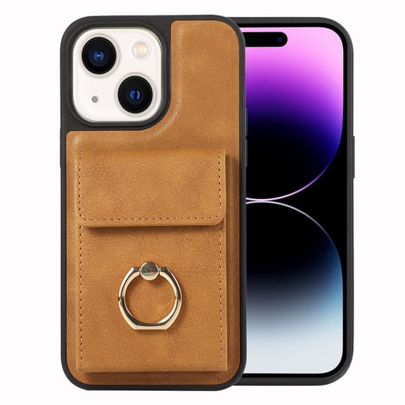 for iPhone 13 Wallet Case with Credit Card Holder and 360° Rotation Ring Stand, Flip PU Leather Shockproof Fingerprint-Proof Detachable 2 In 1 Phone Cover for iPhone 13, Brown