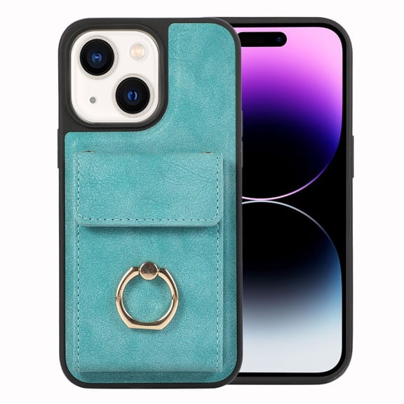 for iPhone 13 Wallet Case with Credit Card Holder and 360° Rotation Ring Stand, Flip PU Leather Shockproof Fingerprint-Proof Detachable 2 In 1 Phone Cover for iPhone 13, Green
