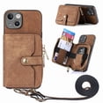 thumbnail image 1 of for iPhone 13 Wallet Case, Crossbody Phone Purse with Card Holder for Women, Zipper PU Leather Carrying Cover Gift with Shoulder Strap Kickstand Anti-drop for iPhone 13 - Brown, 1 of 10
