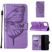 iPhone 13 Wallet Case, Embossed Butterfly PU Leather Credit Card Holder Slots Full Body Protection Kickstand Flip Folio Shockproof TPU Phone Cover for Apple iPhone 13,Light Purple
