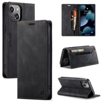 for iPhone 13 Wallet Case PU Leather Flip Book Style Folio Strong Magnetic Closure RFID Blocking Protective Cover Credit Card Holder Kickstand Function Men for iPhone 13 - 6.1", Black