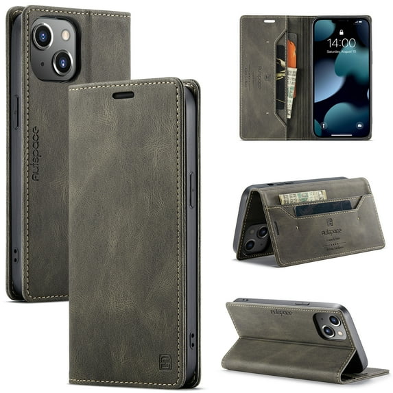 for iPhone 13 Wallet Case PU Leather Flip Book Style Folio Strong Magnetic Closure RFID Blocking Protective Cover Credit Card Holder Kickstand Function Men for iPhone 13 - 6.1", Coffee