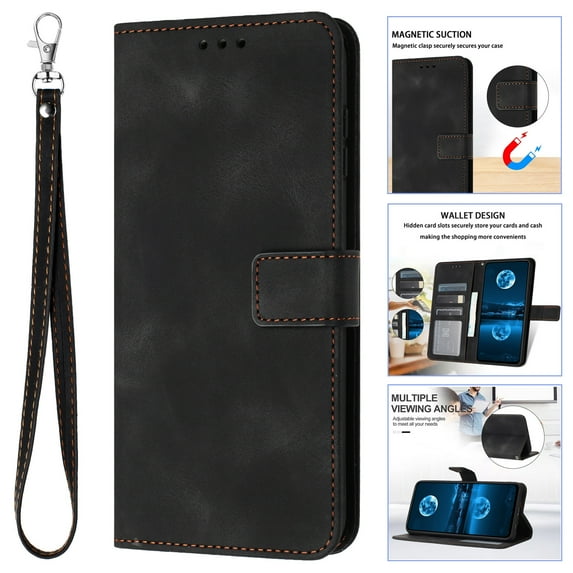 for iPhone 13 Wallet Case with RFID Blocking Credit Card Holder, Magnetic Closure PU Leather Folio Flip Kickstand Shockproof Cover with Hand Strap Phone Case,Black