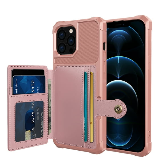 iPhone 13 Wallet Case, Shockproof Rubber Card Holder Wallet PU Leather Back Phone Case Kickstand Protective Scratch Hybrid Bumper Shell for Apple iPhone 13 Mini 5.4 inch, Rosegold