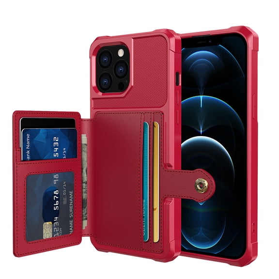 iPhone 13 Wallet Case, Shockproof Rubber Card Holder Wallet PU Leather Back Phone Case Kickstand Protective Scratch Hybrid Bumper Shell for Apple iPhone 13 Mini 5.4 inch, Red