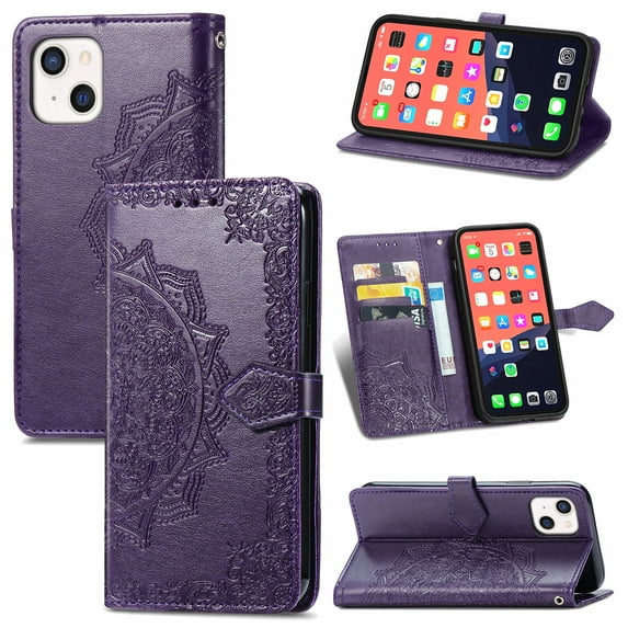 iPhone 13 Wallet Case, TECHCIRCLE Mandala Floral Premium Vegan Leather Flip Folio Stand Protective Cover with Card Slots Secure Magnetic Closure Case for Apple iPhone 13 6.1" 2021, Purple