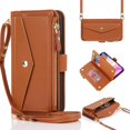 thumbnail image 1 of for iPhone 13 Wallet case,iPhone 13 Phone case with Zipper Card Holders for Women Slots Crossbody Flip Folio Book Cover with Credit Card Holder Men case - Brown, 1 of 14
