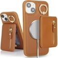 thumbnail image 1 of iPhone 13 case with Card Holder, iPhone 13 Phone Case Wallet for Women magsafe Compatible Wallet Detachable 2-in-1 for Men-Brown, 1 of 13