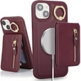 thumbnail image 1 of iPhone 13 case with Card Holder, iPhone 13 Phone Case Wallet for Women magsafe Compatible Wallet Detachable 2-in-1 for Men-Red Wine, 1 of 13