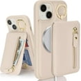 thumbnail image 1 of iPhone 13 case with Card Holder, iPhone 13 Phone Case Wallet for Women magsafe Compatible Wallet Detachable 2-in-1 for Men-Warm White, 1 of 7