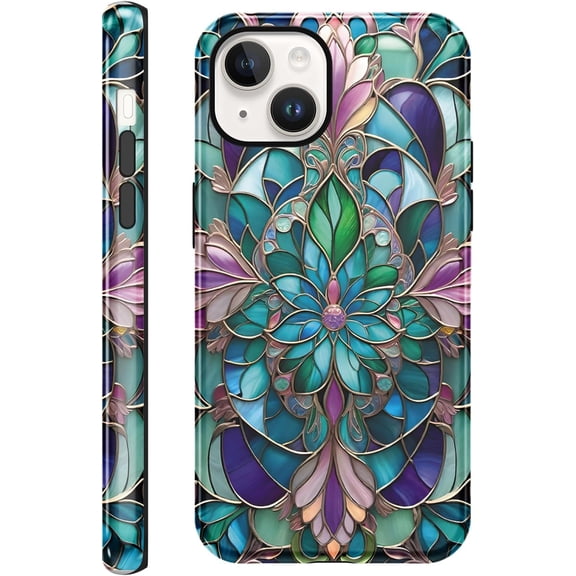 for iPhone 13/iPhone 14 6.1'' Vibrant Defined Blossoms Case, Aesthetic Protective Trendy Phone Case for Women Girls, Cute Flower Design Funda Dual-Layer Hard Shell, Silicone Shockproof Cover