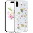 thumbnail image 1 of for iPhone 13/iPhone 14 Case Clear with Real Pressed Flowers Design Glitter Cute Sparkly Floral Pattern Slim Soft TPU Protective Women Girl's Phone Cover (Gold), 1 of 5