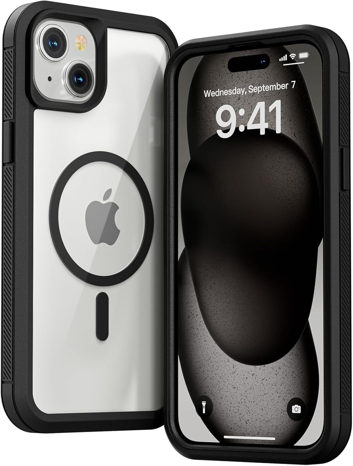 For IPhone 13 /iPhone 14 Case, Compatible With MagSafe, Heavy Duty Shockproof Protection Phone Cases, Double Layer Transparent Magnetic Protective Cover For IPhone 13/iPhone 14, 6.1 Inch, Black