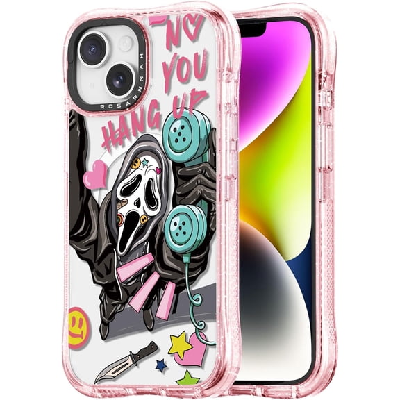 for iPhone 13 / iPhone 14 Case Cute - Compatible with Magsafe - Military-Grade 20 ft Drop Protection Shockproof Phone Case - Funny Skeleton Design (6.1") Glitter Pink