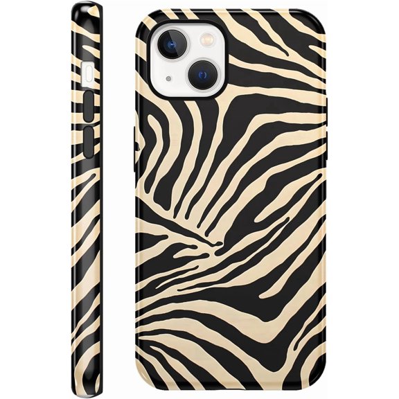 for iPhone 13 / iPhone 14 Case Zebra Print, Cute Aesthetic Zebra Phone Case for Women Girls, Luxury Trendy Animal Print Design, Slim Shockproof Striped Glossy Protective Cover, Black and White
