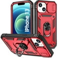 thumbnail image 1 of for iPhone 13 / iPhone 14 Kickstand Case with Camera Cover Military Grade Drop Dual Layer Full Body Shockproof Protection Shell Case for iPhone 13 &iPhone 14- Red, 1 of 14