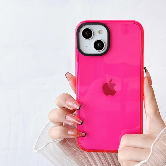 for iPhone 13/iPhone 14 Phone Case, Neon Clear Fluorescent Transparent Case,Soft Slim Bumper Protective Case for iPhone 13 iPhone 14 6.1 inches - Hot Pink