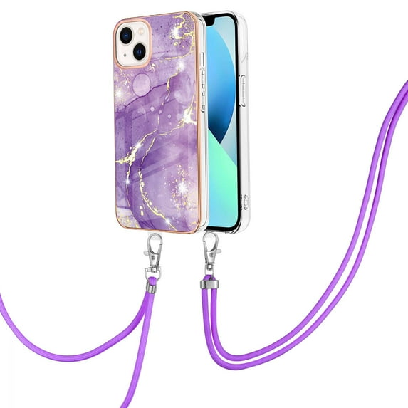 iPhone 13 mini Case 5.4-inch, Allytech Marble Serious Ultra Thin Soft TPU Rubber Drop Protection Shock-Absorbing Anti-scratch Lanyard Case Cover for Apple iPhone 13 Mini 5.4-inch,Purple