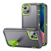 iPhone 13 mini Case with Built-in Metal Kickstand, Dteck 3-Layer Full Body Protection [Without Screen Protector] Rugged Heavy Duty Durable Cover Case for Apple iPhone 13 mini, Gray+Green