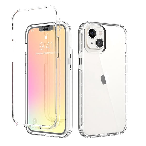 iPhone 13 mini Case, Full Body Clear Bumper Protection Case [with Screen Protector] Hybrid Back Silicone Rubber TPU Bumper Gradient Phone Case for Apple iPhone 13 mini - Clear