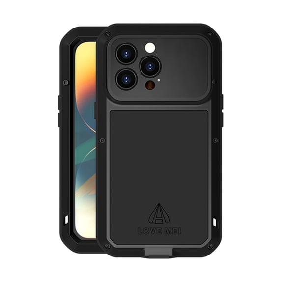 iPhone 13 mini Metal Bumper Silicone Case iPhone 13 mini Case Built-in Screen Protector Gorilla Glass Hybrid Military Shockproof Heavy Duty Rugged Cover For iPhone 13 Mini, Black