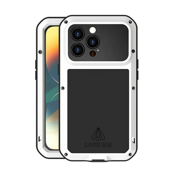 iPhone 13 mini Metal Bumper Silicone Case iPhone 13 mini Case Built-in Screen Protector Gorilla Glass Hybrid Military Shockproof Heavy Duty Rugged Cover For iPhone 13 Mini, White