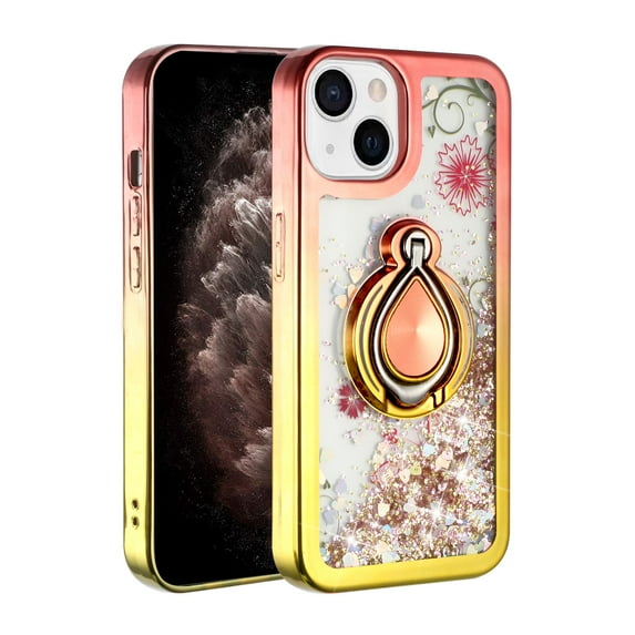 iPhone 13 mini Phone Case, Slim Protective Ring Kickstand Glitter Dual Colors Multi-Function for iPhone 13 mini Phone Case Rose Gold/Gold