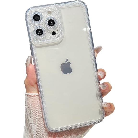 for iPhone 13 pro Sparkly Cute Transparent Case, Soft Silicone TPU, Camera Raised Protection, Anti-Slip and Anti-Shock, Glittering Suitable for Women, Girls - Clear