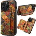 thumbnail image 1 of for iPhone 13ProMax Cork Wood Phone Case, Retro Floral Colorful Flower Printing Magnetic Folio Flip ID/Credit Card Holder Slot Back Cover Bag, Kickstand Support, 1 of 7