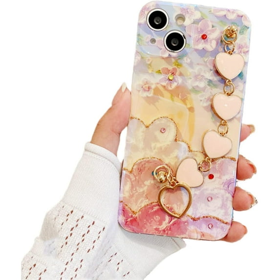 for iPhone 14 13 12 11 8 7 X XS XR Plus Pro Max Protective Cover, Fashion Charming Flower Soft TPU Phone Case with Creative Bracelet, Exquisite Shockproof Shell for Women and Girl(Pink A,11 Pro)