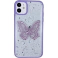 thumbnail image 1 of for iPhone 14 13 12 11 Plus Pro Max Mini Case, Soft TPU Phone Case, Shiny Clear Lace Butterfly Shell, Unique Popular Glitter Protector Cover for Women(Purple B,12 Pro), 1 of 8