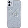 thumbnail image 1 of for iPhone 14 13 12 11 Plus Pro Max Mini Case, Soft TPU Phone Case, Shiny Clear Lace Butterfly Shell, Unique Popular Glitter Protector Cover for Women(White B,11), 1 of 8