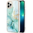 thumbnail image 1 of for iPhone 14 13 12 11 Pro Max Plus Mini Case, Fashion Slim Luxurious Marbling PC+TPU Phone Case, Bezel Heightened Design Shockproof Protector Cover(Green,13 Pro), 1 of 7