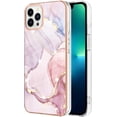 thumbnail image 1 of for iPhone 14 13 12 11 Pro Max Plus Mini Case, Fashion Slim Luxurious Marbling PC+TPU Phone Case, Bezel Heightened Design Shockproof Protector Cover(Rose Gold,14 Plus), 1 of 8