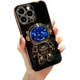 thumbnail image 1 of for iPhone 14 13 12 11 Pro Max Plus Mini Case, Popular Glossy Soft TPU Phone Case, Creative Starry Sky Cute Astronaut Foldable Stand Protector Cover(Black,12 Pro), 1 of 8