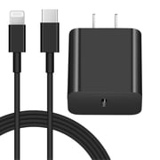 شاحن حائط Coreykin USB C بقوة 20 وات - شاحن سريع للغاية مع كابل بطول 6 أقدام - متوافق مع iPhone 14/14Pro/13/13 Pro/12/12Pro/XS/Max/XR/X/8/8 Plus - أسود