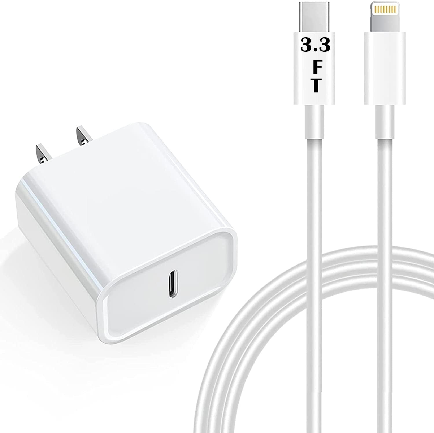 Cargador rápido USB C de 20W con cable de 6ft para iPhone 14 13 12 11 Pro  Max