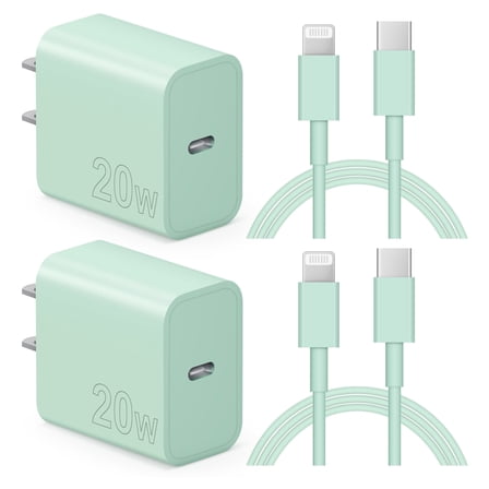 Coreykin 20W USB C Wall Charger-2 Pack Super Fast Charger with 6FT Cable-Compatible with iPhone 14/14Pro/13/13 Pro/12/12Pro/XS/Max/XR/X/8/8 Plus-Green
