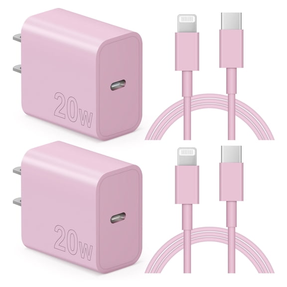 Coreykin 20W USB C Wall Charger-2 Pack Super Fast Charger with 6FT Cable-Compatible with iPhone 14/14Pro/13/13 Pro/12/12Pro/XS/Max/XR/X/8/8 Plus-Pink
