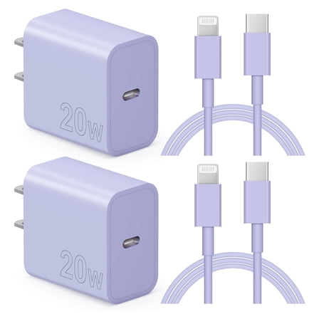 Coreykin 20W USB C Wall Charger-2 Pack Super Fast Charger with 6FT Cable-Compatible with iPhone 14/14Pro/13/13 Pro/12/12Pro/XS/Max/XR/X/8/8 Plus-Purple