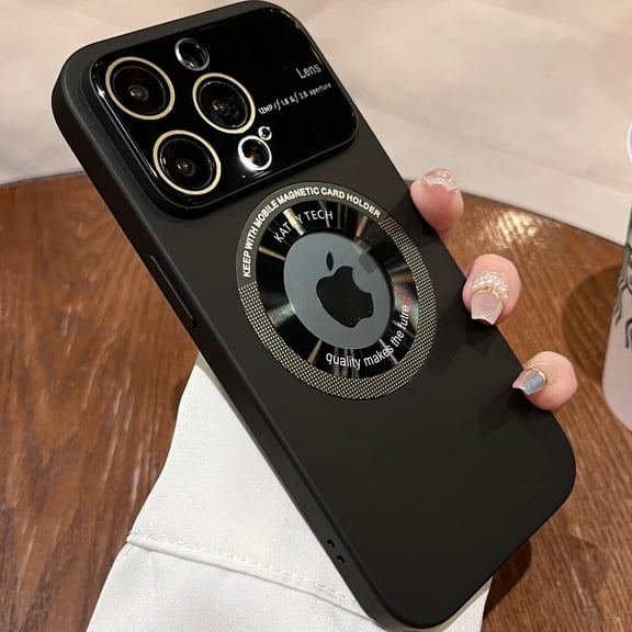 for iPhone 14/13 /12/ Pro Max Case Logo View Compatible with Magsafe, Window Glass Lens Camera Protector,Magnetic Luxury for iPhone 13 12 14 Pro Max Women Men Cover (Black,for iPhone14)