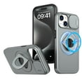 thumbnail image 1 of for iPhone 14/13 Case with Sliding Window Protection, Compatible with MagSafe 360 Rotating Strong Magnetic Bracket Shockproof Drop Protective Phone Case for iPhone 14/13, Gray, 1 of 6