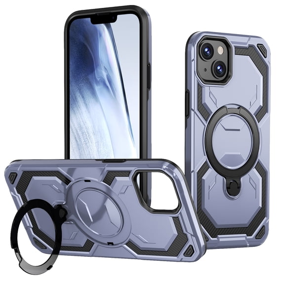 for iPhone 14/13 Case, Ultra Slim Hybrid TPU+PC Protective Cover with 360° Rotating Magnetic Ring Kickstand, Wireless Charging Compatible, Shockproof Lightweight Phone Case Cover, Lightpurple