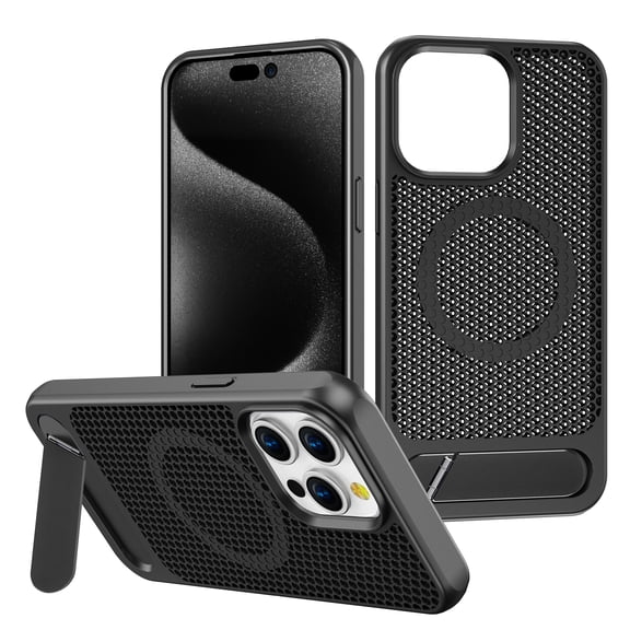 for iPhone 14/13 Honeycomb Heat Dissipation Case, Plain Strong Magsafe Kickstand Back Case Anti-Scratch Lightweight Shockproof Ultra Slim Protective for iPhone 14/13, Black