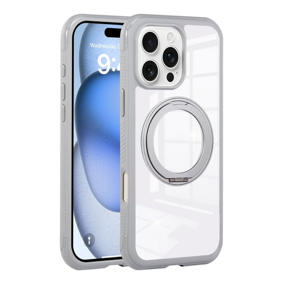 for iPhone 14/13 Magnetic Kickstand Clear Case, [Compatible with MagSafe] Shockproof Slim Transparent Glossy Case with 360° Ring Stand Soft TPU Protective Cover for iPhone 14/13, Gray